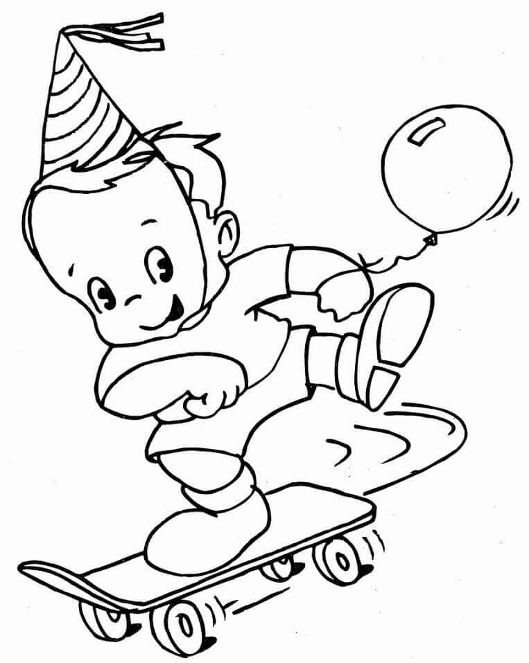 Uma Criança Com Skate para colorir