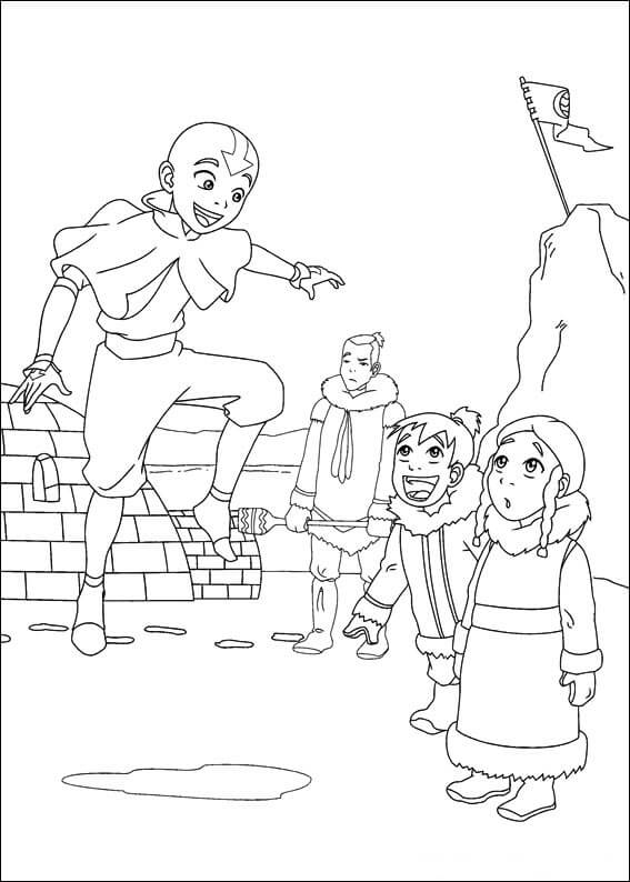 Aang Brincando com Crianças para colorir