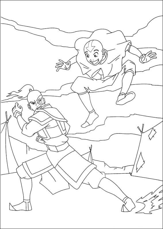 Desenhos de Aang com Zuko para colorir
