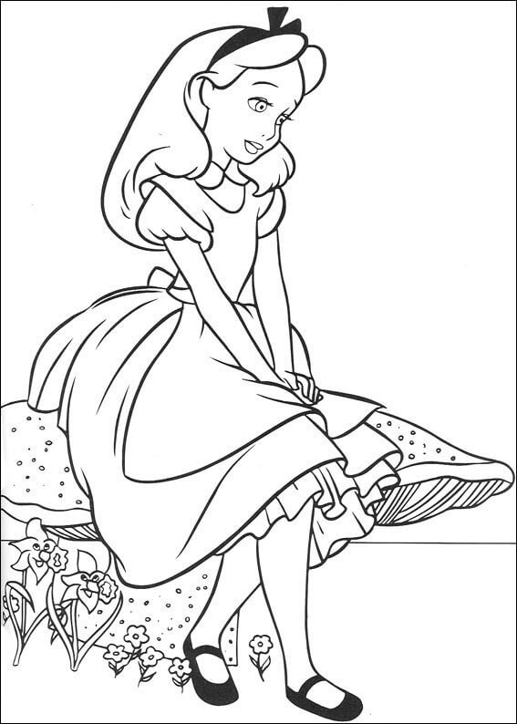 Desenhos de Alice Sentada No Cogumelo para colorir