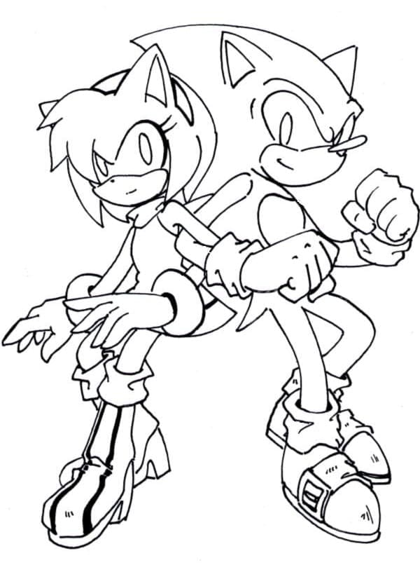 Desenhos de Amy Rose com Sonic grátis para colorir