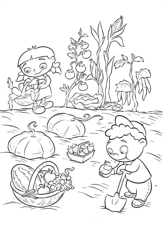Desenhos de Annie, Quincy com Frutas para colorir