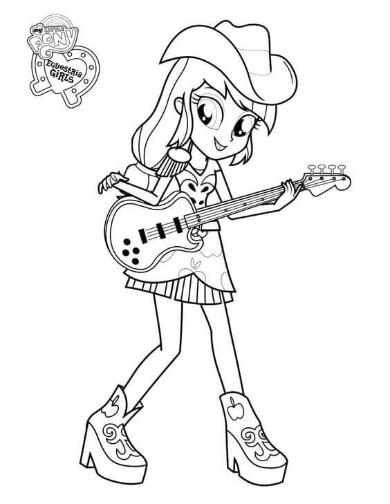 Desenhos de Applejack Tocando Guitarra para colorir