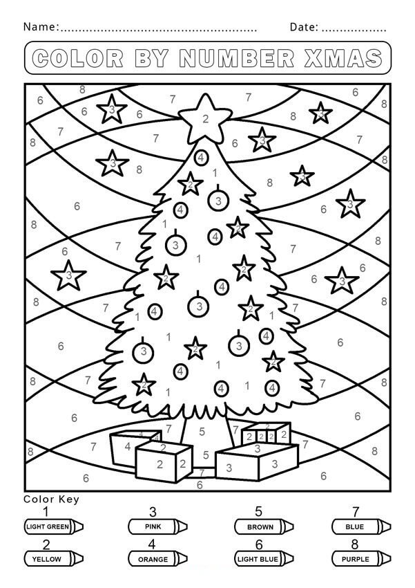 Desenhos de Árvore de Natal Cor por Número para colorir