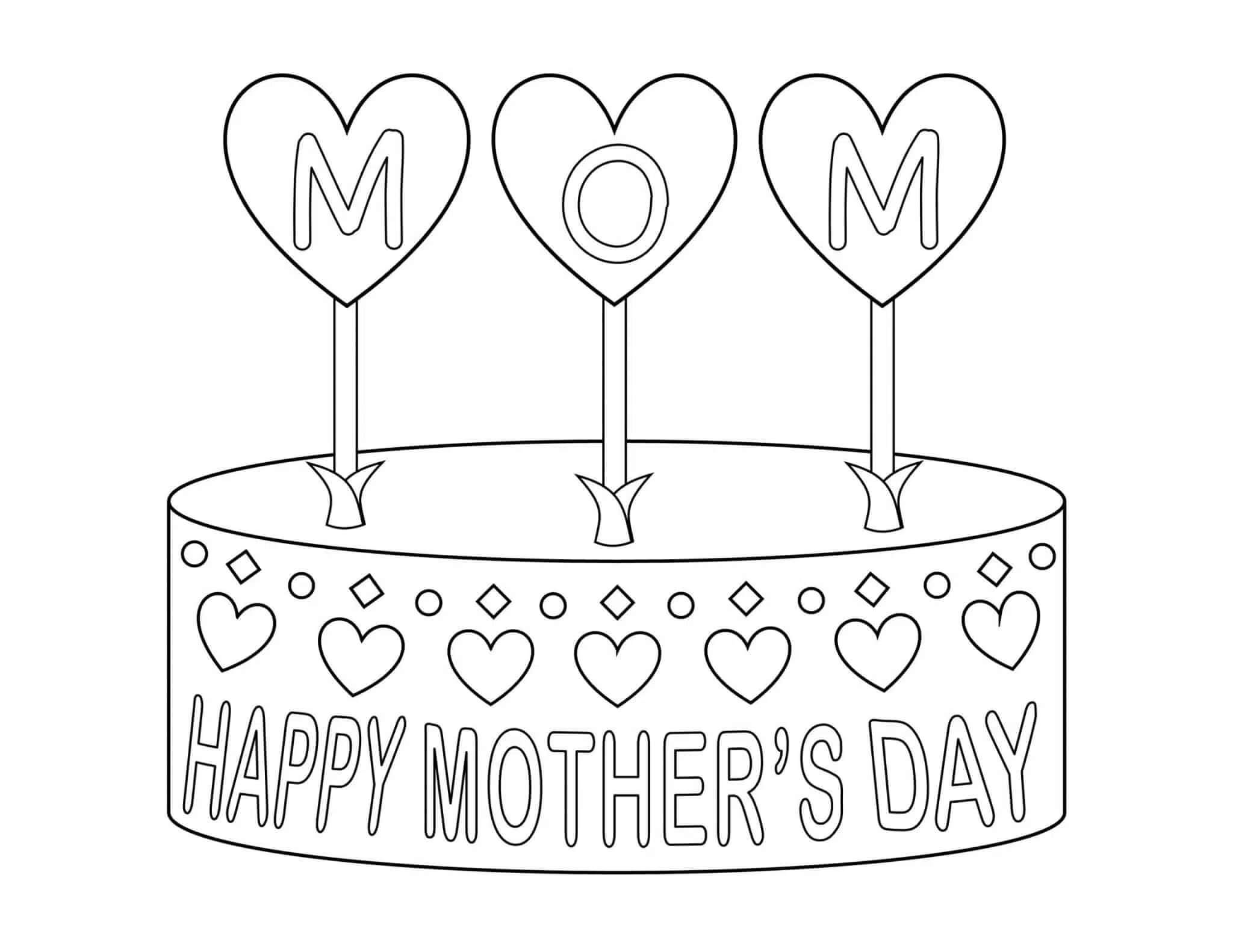 Desenhos de Bolo em Feliz dia das Mães para colorir