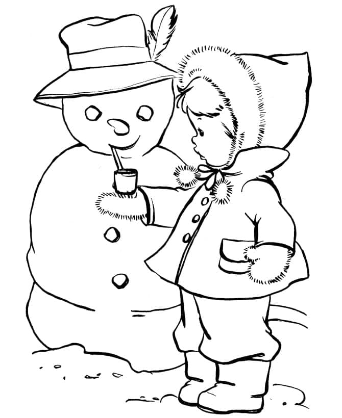 Desenhos de Boneco de neve e menina para colorir