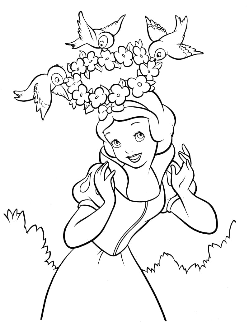 Branca de Neve e os Pássaros para colorir