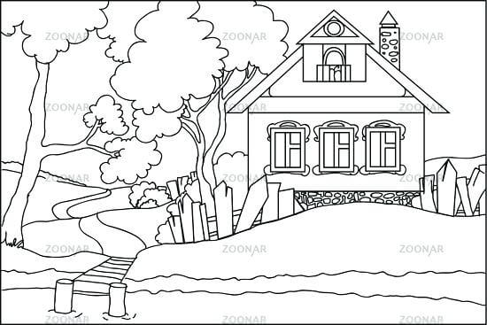 Desenhos de Casa À Beira Do Lago para colorir