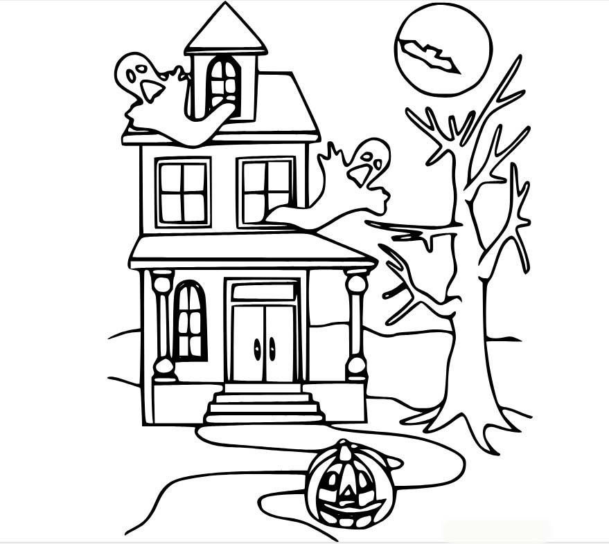 Desenhos de Casa Assombrada com fantasmas assustadores para colorir