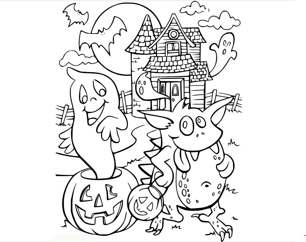 Desenhos de Casa Assombrada com monstros e fantasmas para colorir