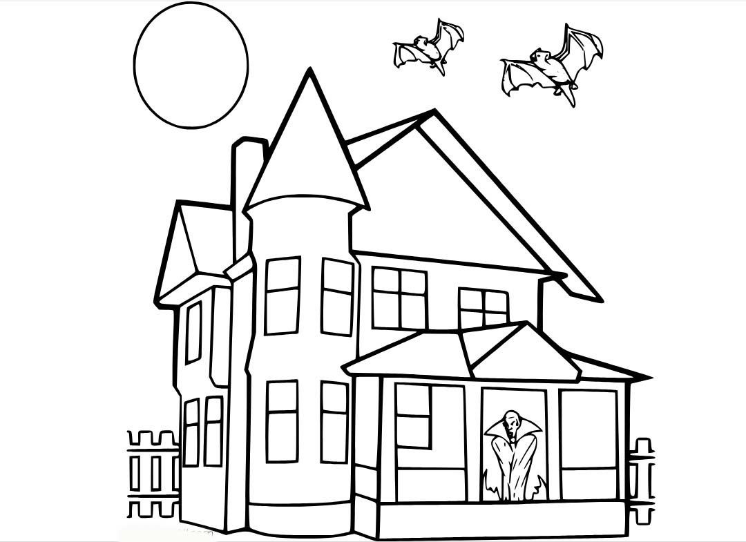 Desenhos de Casa Assombrada com vampiros e morcegos para colorir