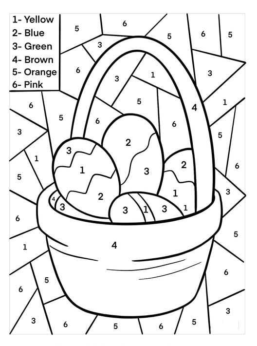 Desenhos de Cesta de Ovos de Páscoa, cor por Número para colorir
