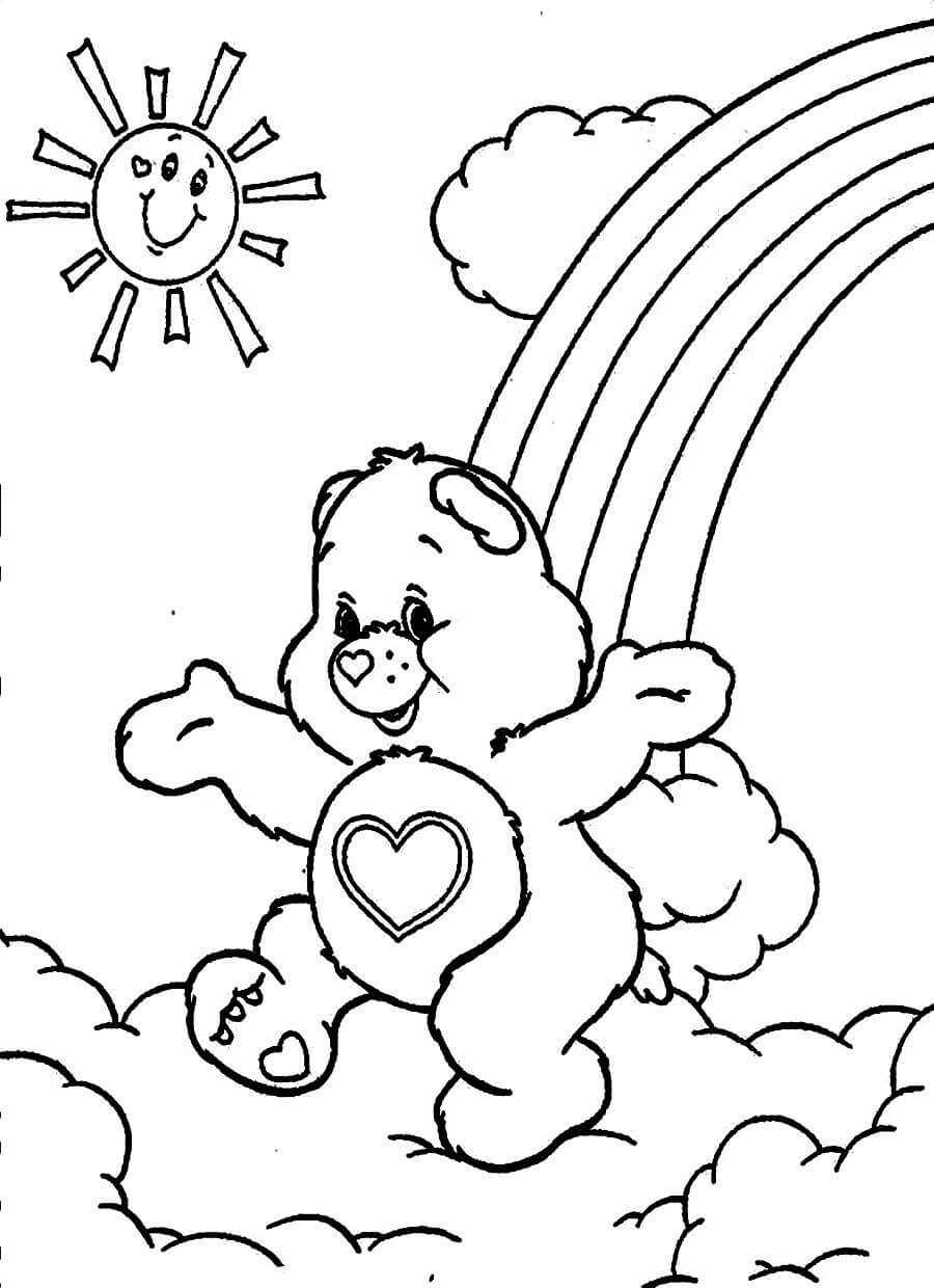 Desenhos de Cuidado Urso e Arco-íris para colorir