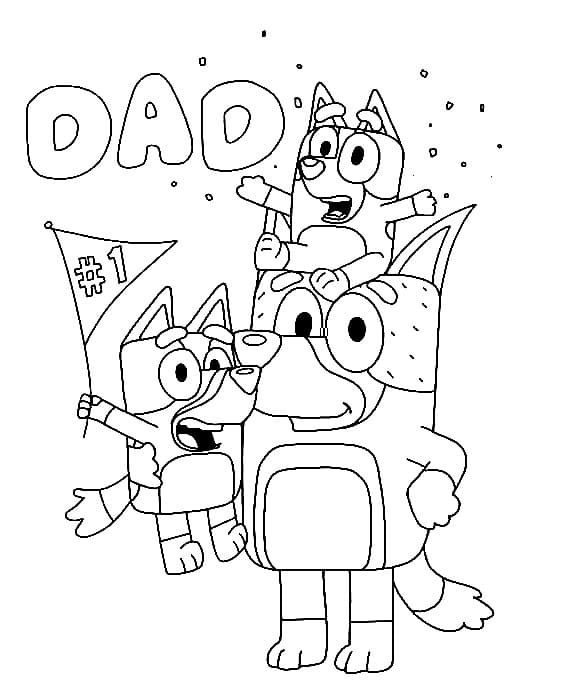 Desenhe Bluey Bingo e papai para colorir