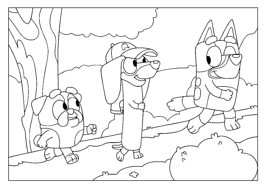 Desenhe Bluey Snickers e Winton para colorir