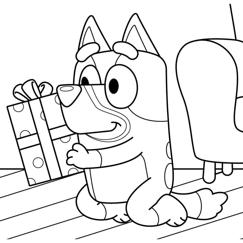 Desenhe Bluey com um presente para colorir