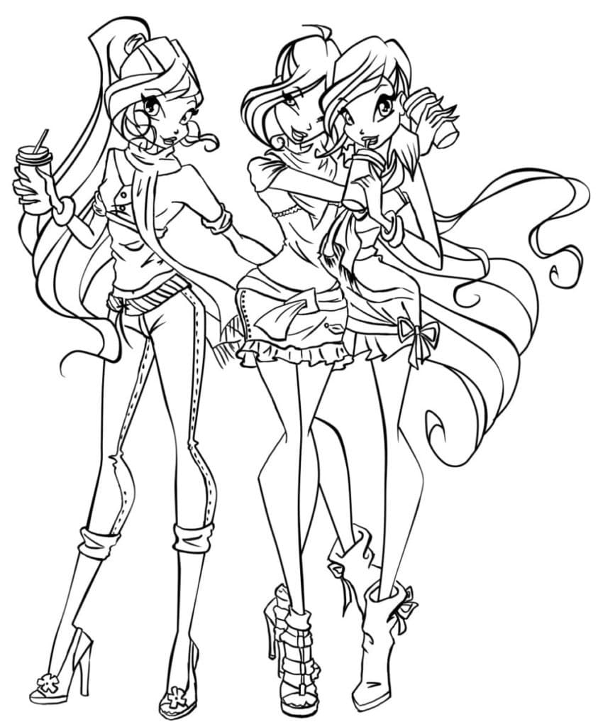 Desenhos de Desenho Bloom, Stella e Musa Clube das Winx para colorir