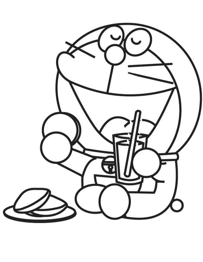 Doraemon Almoçando para colorir