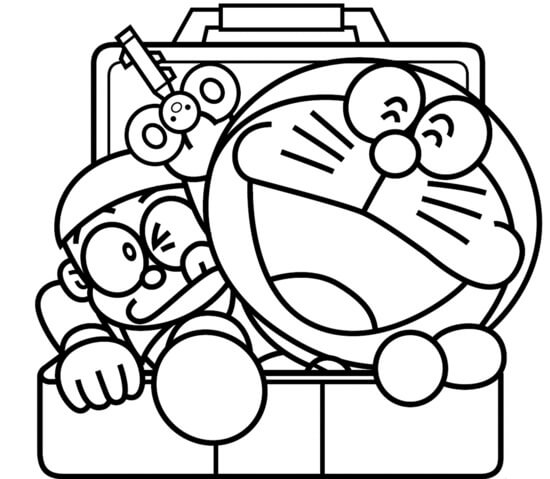 Doraemon E Nobita Na Caixa para colorir