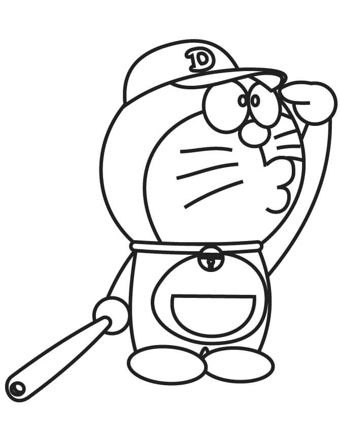 Desenhos de Doraemon Jogando Beisebol para colorir