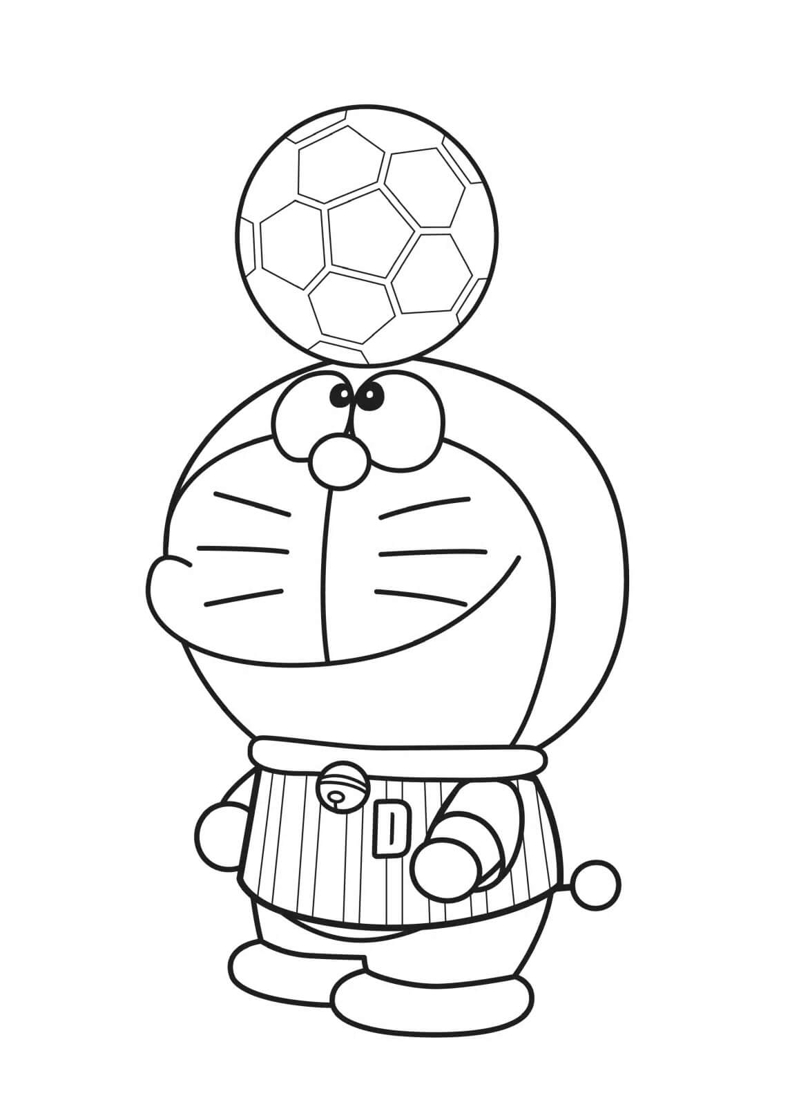 Desenhos de Doraemon Jogando Futebol para colorir