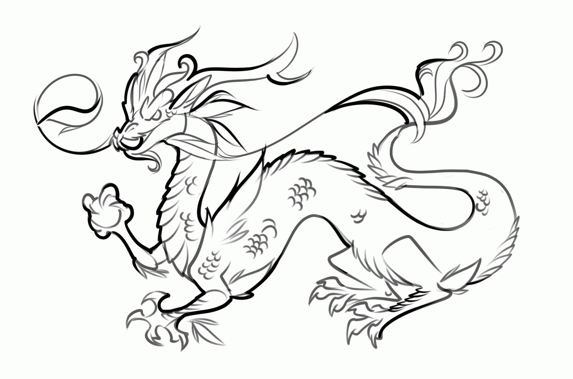 Dragão Chinês Forte para colorir