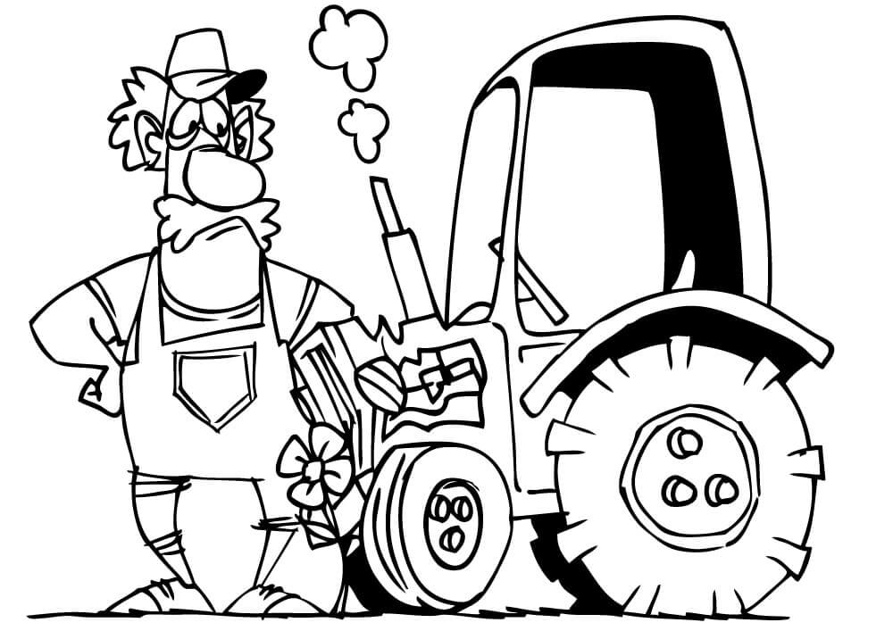Farmer and Tractor para colorir
