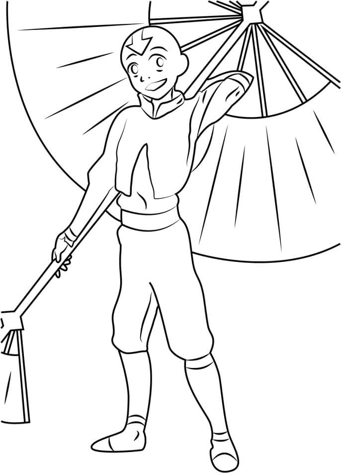 Feliz Aang com Guarda-Chuva para colorir