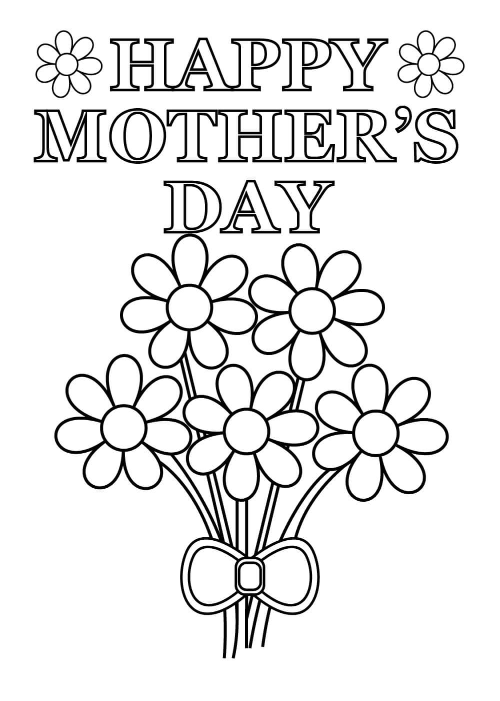Desenhos de Feliz dia das Mães com Buquê de Flores para colorir