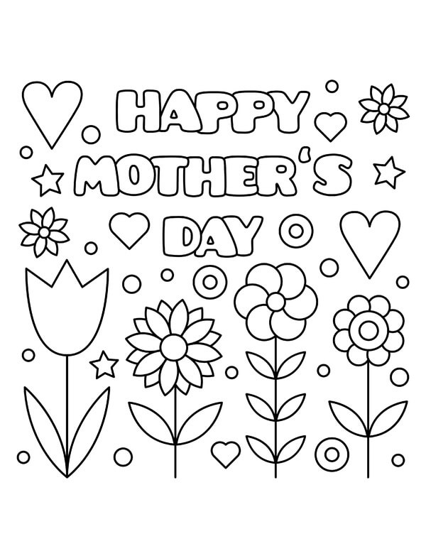 Feliz dia das Mães com Flores para colorir