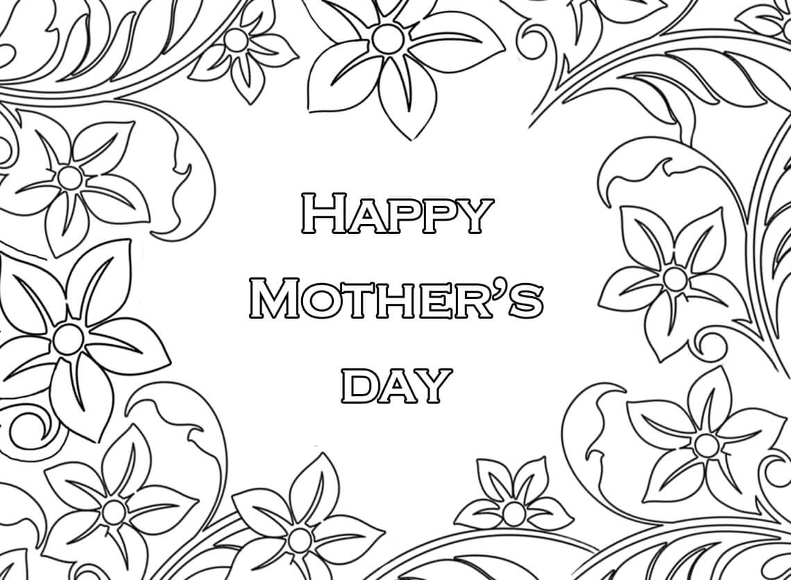 Desenhos de Feliz dia das Mães com Folhas para colorir