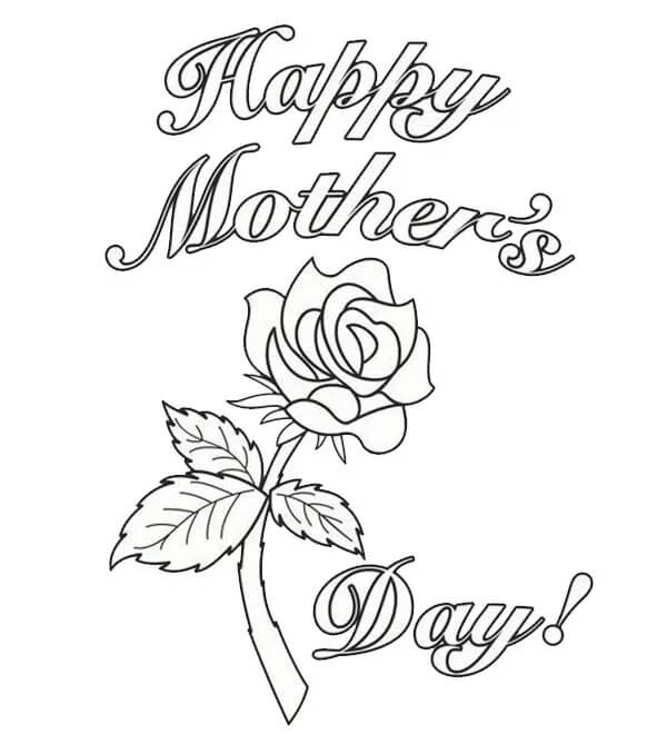 Feliz dia das Mães com Rosa para colorir