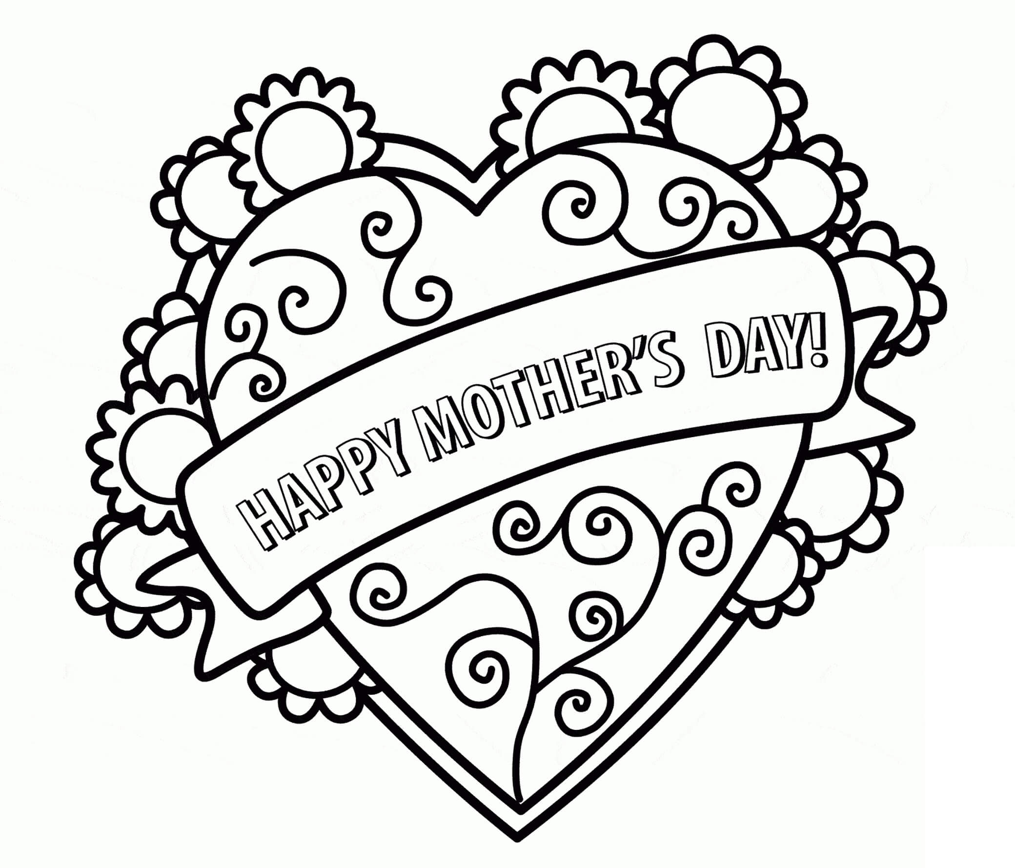 Desenhos de Feliz dia das Mães no Coração para colorir