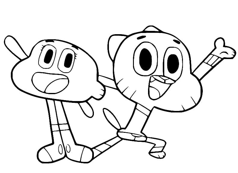 Desenhos de Gumball e Darwin felizes para colorir