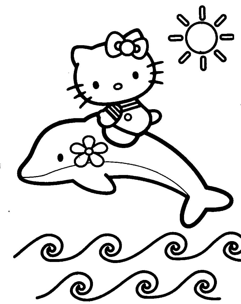 Desenhos de Hello Kitty Andando de Golfinho para colorir