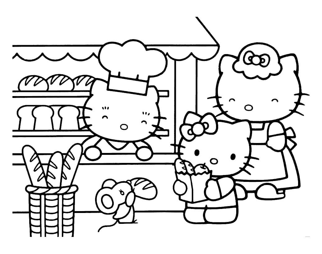 Desenhos de Hello Kitty Compra Pão para colorir