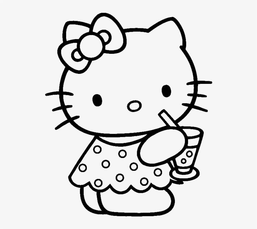 Hello Kitty Estava Bebendo para colorir