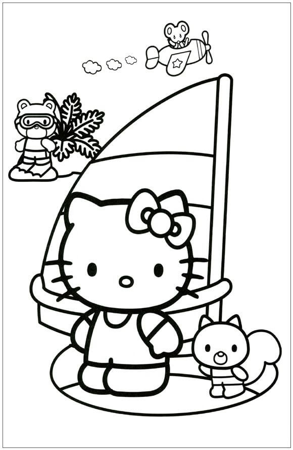 Desenhos de Hello Kitty Navegando para colorir