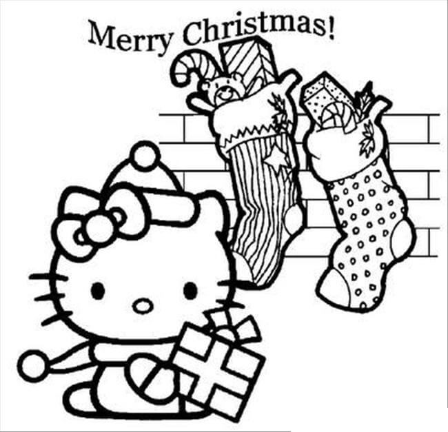 Desenhos de Hello Kitty No Natal para colorir