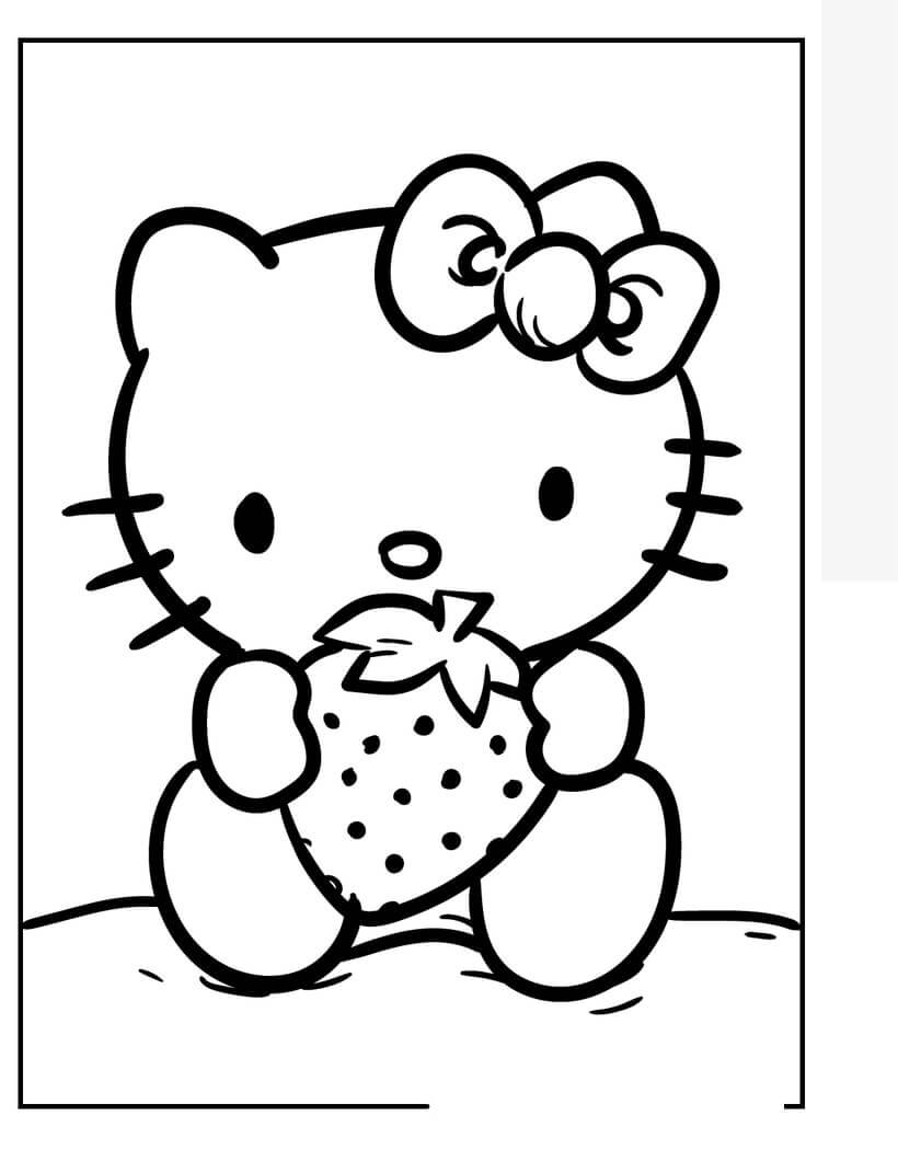 Hello Kitty Segurando Morango para colorir