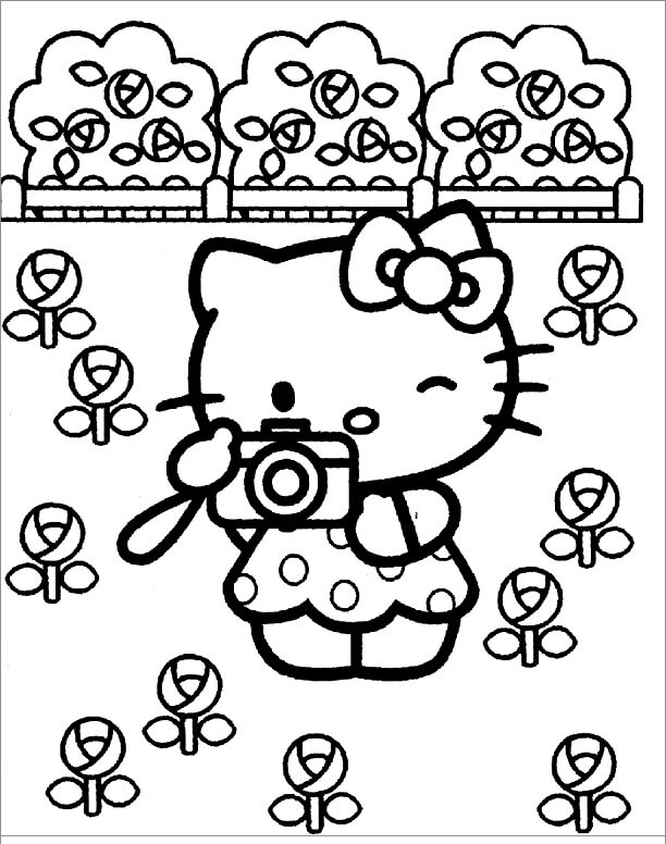 Desenhos de Hello Kitty Segurando a Câmera para colorir