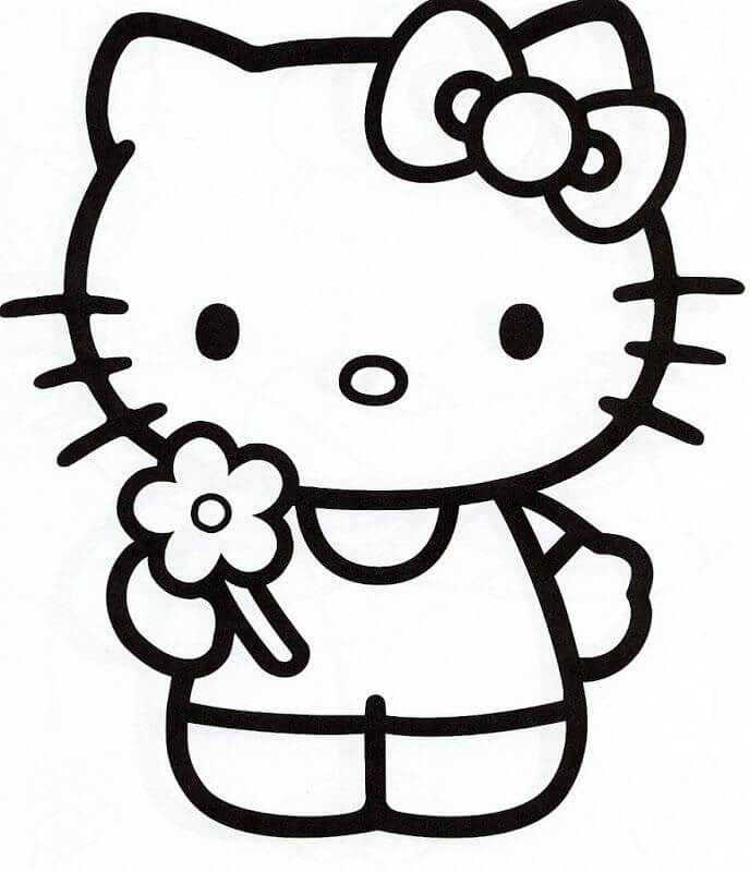 Desenhos de Hello Kitty Segurando uma Flor para colorir