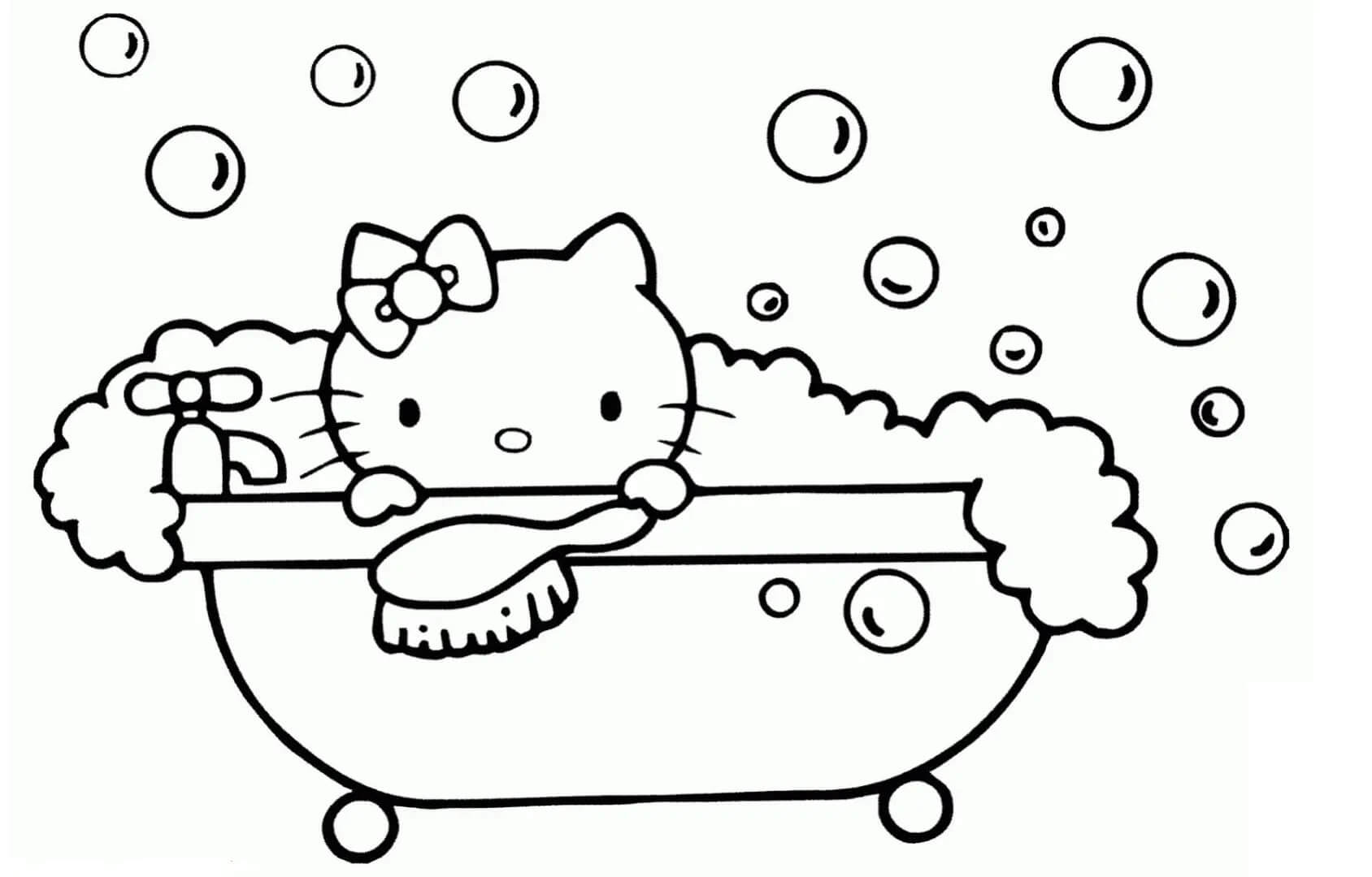Desenhos de Hello Kitty Tome um Banho para colorir