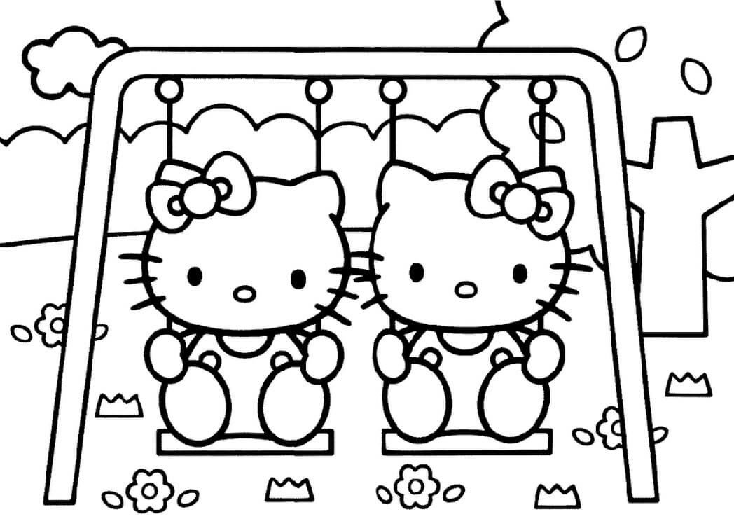 Desenhos de Hello Kitty e Amigos em Balanços para colorir