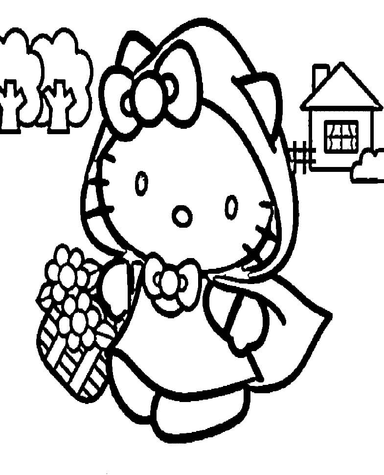Hello Kitty no Inverno para colorir