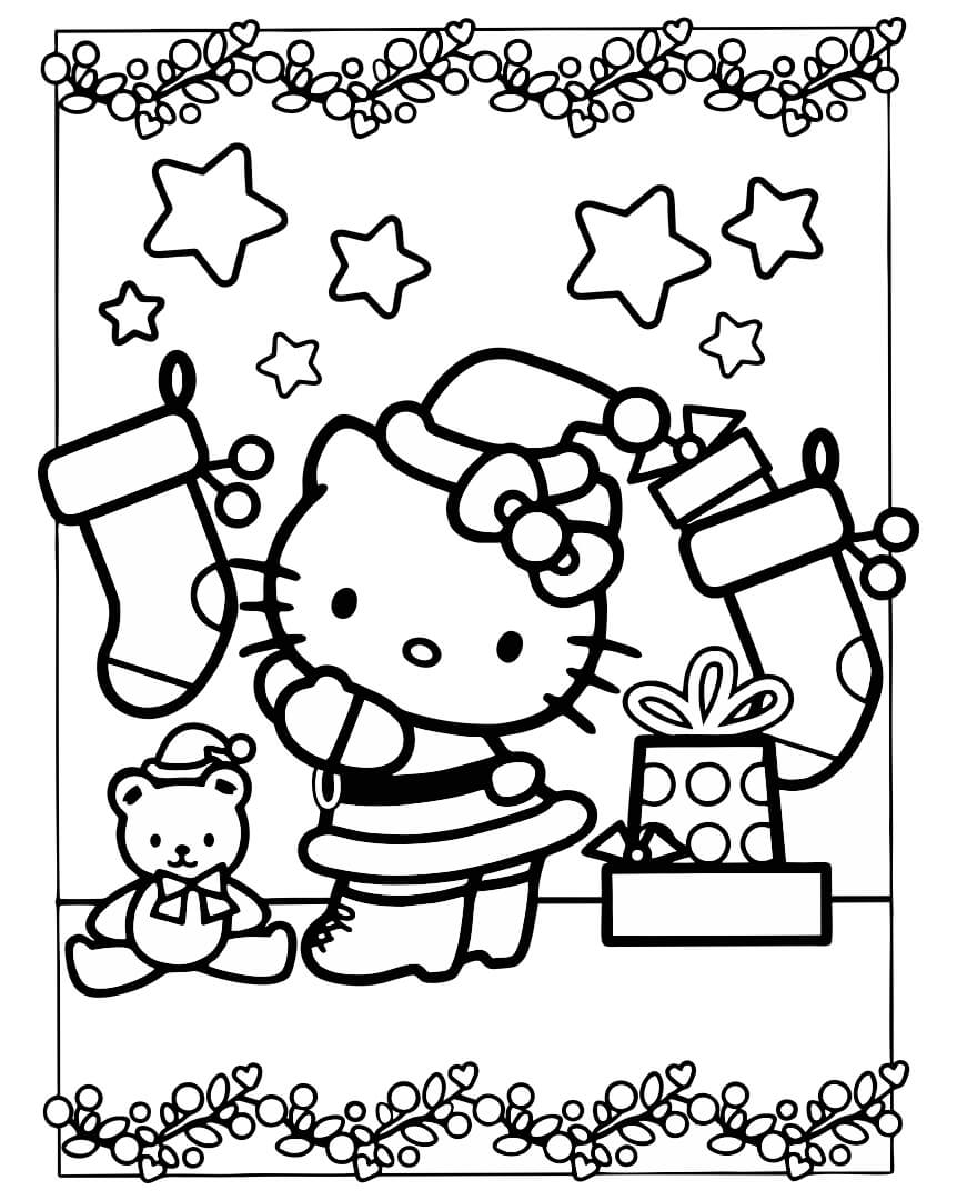 Desenhos de Hello Kitty no Natal para colorir