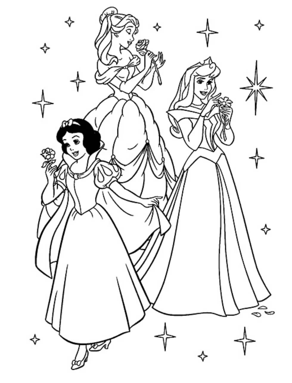 Imagem Ariel Branca de Neve e Bella para colorir