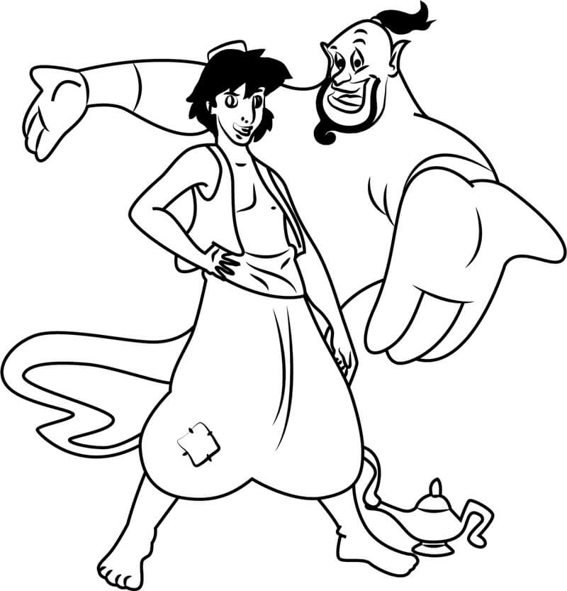 Jasmine e Aladdin para colorir