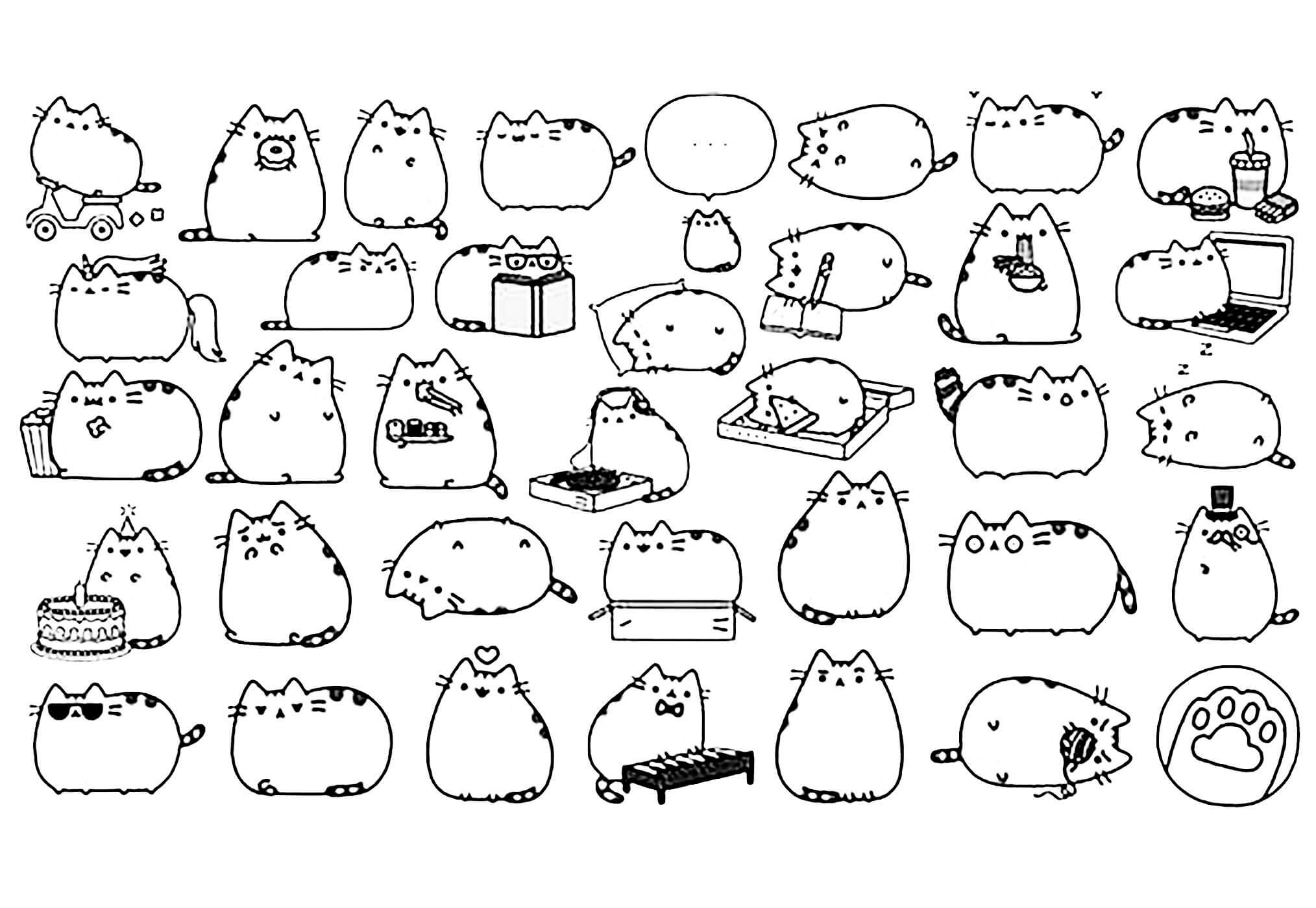 Kawaii Pusheen para colorir