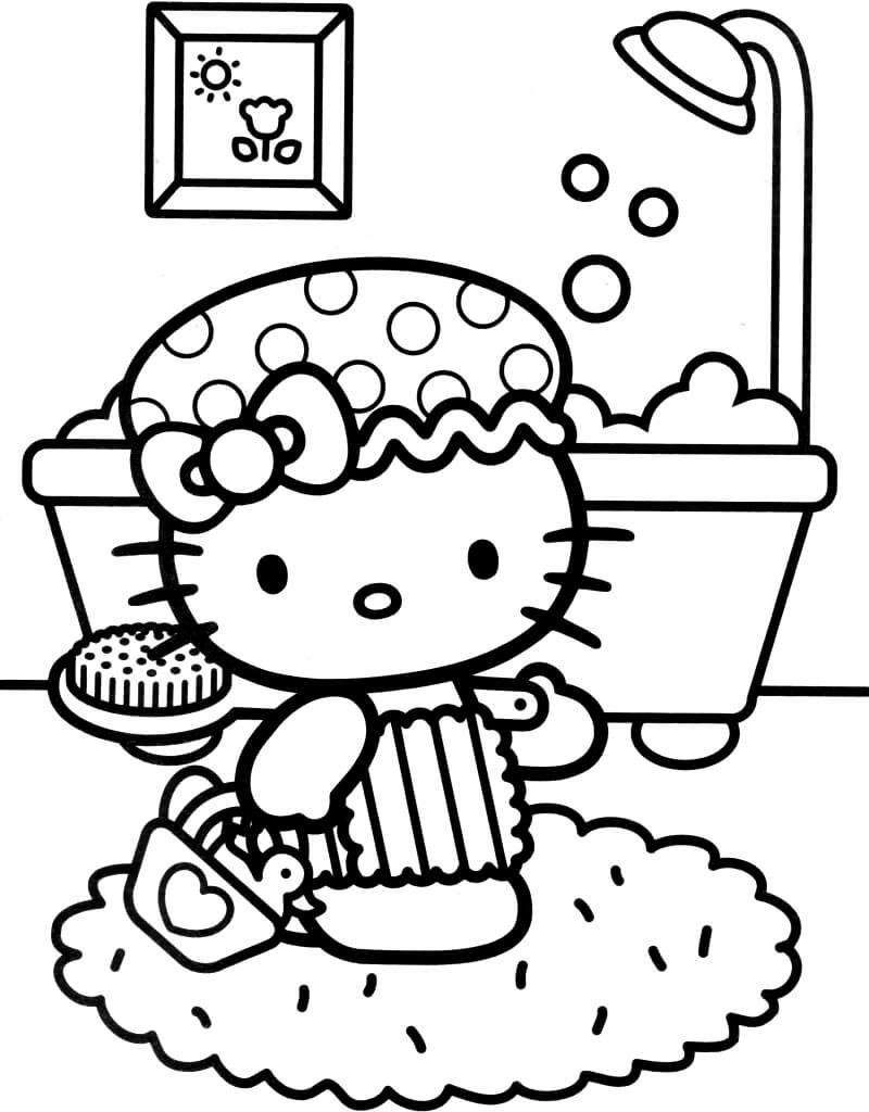 Desenhos de Kitty Tomando Banho para colorir